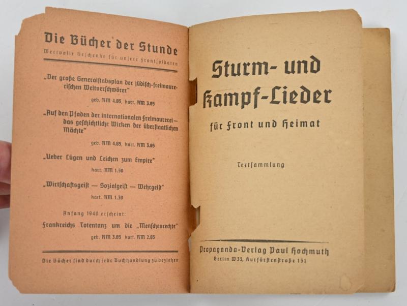 German NSDAP Songbook 'Sturm-und Kampflieder'