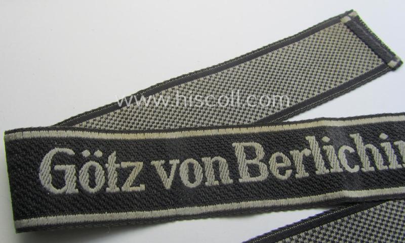 Waffen-SS 1943/44-pattern cuff-title (ie. 'Ärmelstreifen') as executed in typical 'BeVo'-weave-pattern as was intended for a member within the: 17. SS-Panzergrenadier-Division 'Götz von Berlichingen'