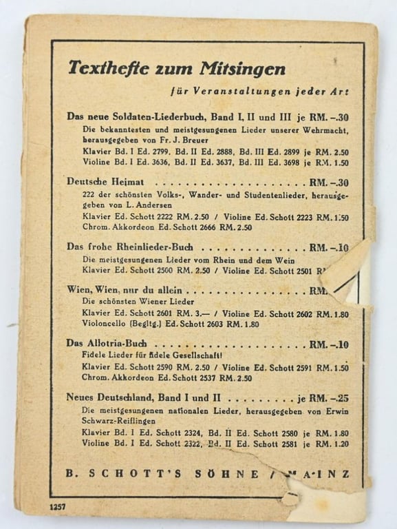 German WH Marching Songs Pocket Book