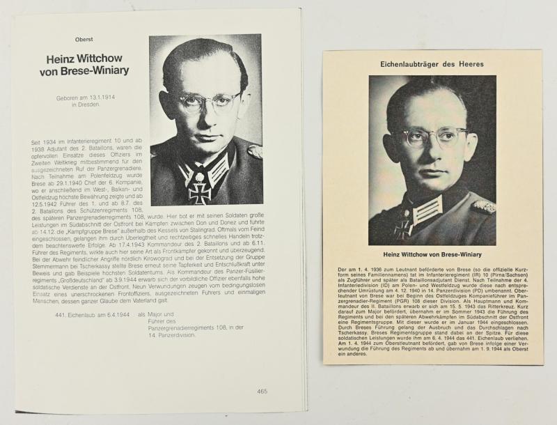 Signature of Wehrmacht KC-OLC Recipient (Heinz Wittchow von Brese-Winiary)