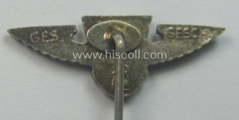 Membership-lapel-pin as was intended to signify (reservist) membership within the: 'Sturmabteilungen der N.S.D.A.P. - Reserve II' ie. 'SAR') being a maker-marked example that bears a: 'Ges.Gesch.'-patent-pending-designation on its back
