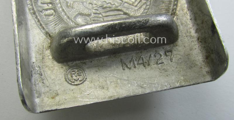 HJ (ie. 'Hitlerjugend') aluminium-based belt-buckle being a neatly maker (ie. 'RzM M4/27'-) marked specimen