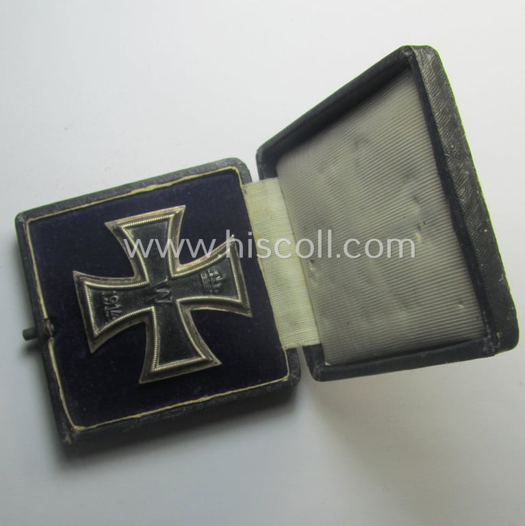 WWI-period, Iron Cross 1st class (or: 'Eisernes Kreuz 1. Klasse') being a nicely preserved- (and neatly maker- ie. 'KO'-marked!) example that came stored in its period-etui as found