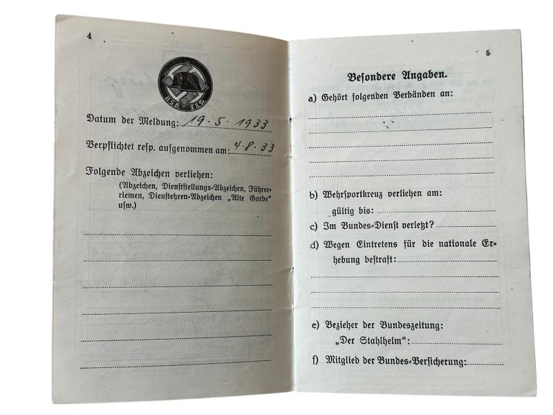 Stahlhelm-bund Membership Book