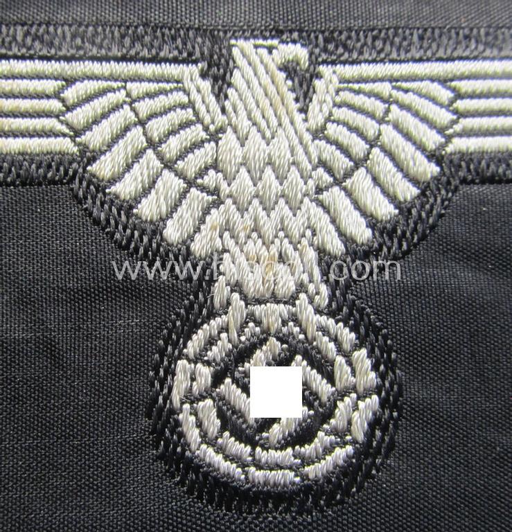 Superb, mid- (ie. later-war-) pattern, 'SS' (ie. 'Waffen-SS') so-called: 'BeVo-weave-style', enlisted-mens'- ie. NCO-pattern arm-eagle (ie. 'Ärmeladler für Mannschaften u. Unterführer') as was intended for usage by the various Waffen-SS troo...