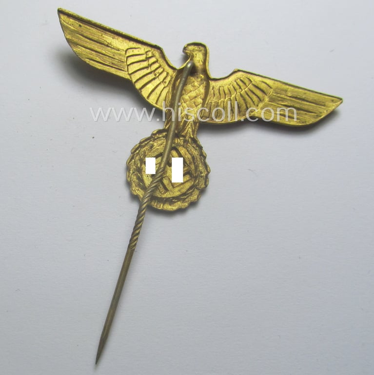Early- (ie. 'Reichsmarine'-) period, 'single-pattern'-eagle-pin being a non-marked example as was intended for attachment to the (darker-blue- ie. white-topped-) so-called: 'Schirmmützen'
