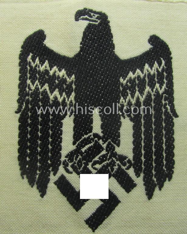 Linnen-based- and/or BeVo-'machine-woven', beige-white-coloured armband (ie. 'Armbinde') showing a woven eagle-device as was specifically intended for (civilian) staff-members (ie. 'Zivilangestellten') of the armed forces ie. 'Deutsche Wehrmac...