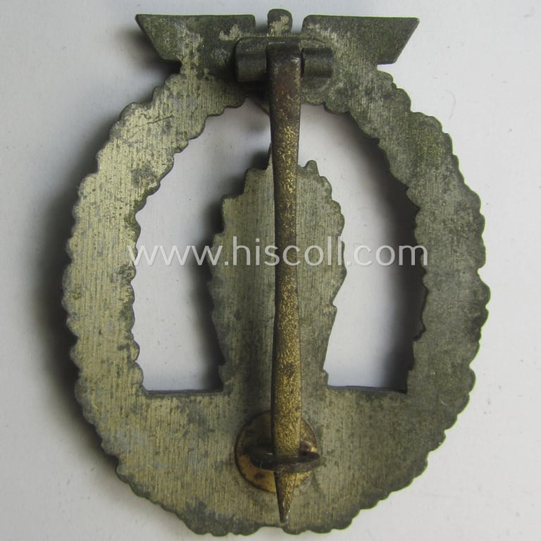 WH (Kriegsmarine) 'Kriegsabzeichen für Minensuch-, U-Boot-Jagd und Sicherungs-Verbände' being a detailed and (typical) non-maker-marked, 'Feinzink'-based example as was produced by the 'Förster & Barth'-company