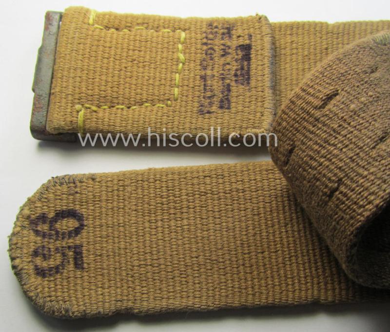 Attractive - and not that easily found! - WH (Heeres ie. LW etc.) 'tropical-issued'- and entirely 'web-based' belt (ie. 'Koppelriemen') being a maker- (ie. 'Kurt Seidel - Berlin W 36 - 1943'-) marked and/or 95 cms.-sized example