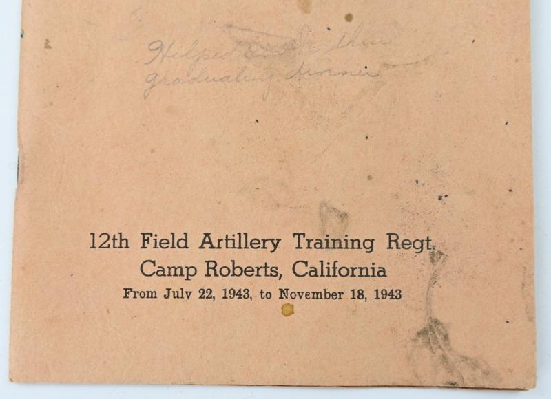 US WW2 54th Armoured Field Artillery Battallion Gratuation Booklet