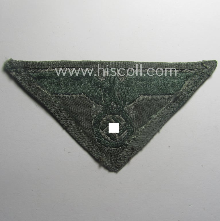 Truly used, later-war-period WH (Heeres) so-called: 'M44'-pattern- and/or: trapezoid-shaped breasteagle (ie. 'Brustadler für Manns. u. Uffz.') showing an interwoven 'BeVo-Wuppertal'-makers'-designation