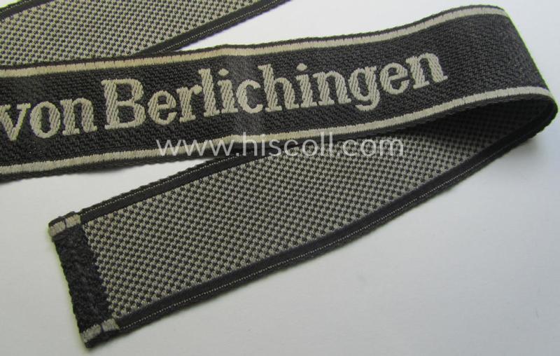 Waffen-SS 1943/44-pattern cuff-title (ie. 'Ärmelstreifen') as executed in typical 'BeVo'-weave-pattern as was intended for a member within the: 17. SS-Panzergrenadier-Division 'Götz von Berlichingen'