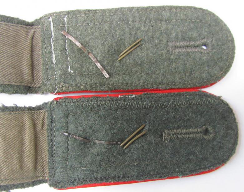 Superb - and/or fully matching! - pair of IMO mid-war-period-, so-called: 'M43'-pattern-, WH (Heeres) NCO-type shoulderstraps as was intended for a: 'Feldwebel u. Mitglied der Artillerie-Schießschule Thorn'