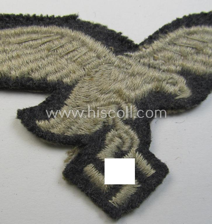 Attractive - truly worn and carefully tunic-removed! - WH (Luftwaffe) EM- (ie. NCO-) type breast-eagle (ie. 'Brustadler für Mannschaften u. Uffz. der Luftwaffe') being a machine-embroidered example as was intended for the various LW-troops