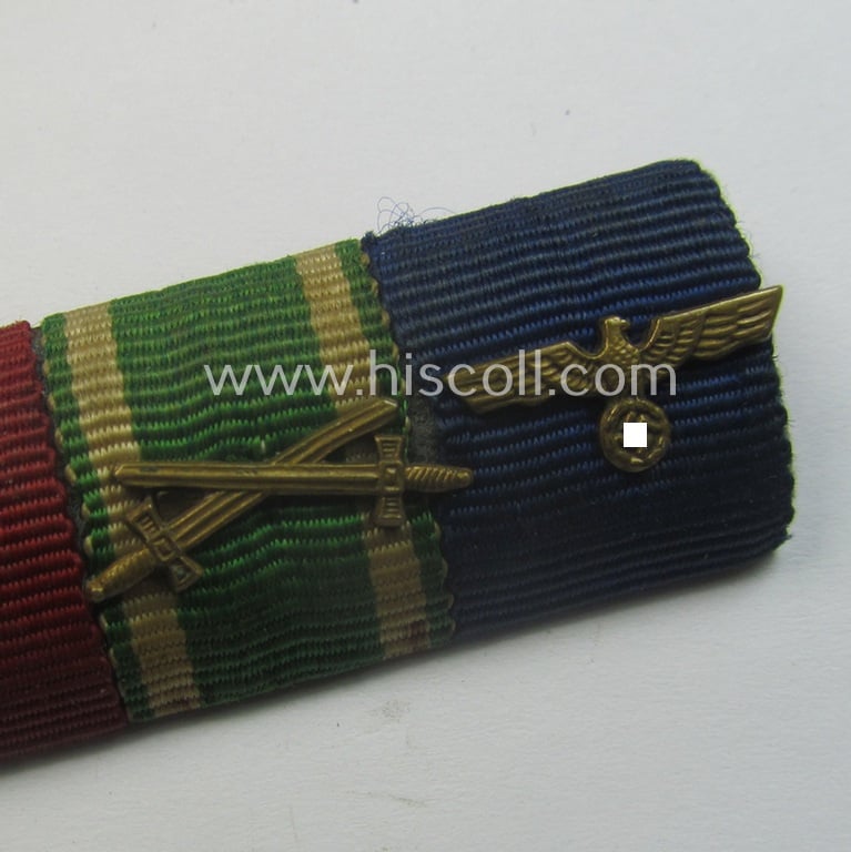 4-pieced, WH ie. WWII-period ribbon-bar (ie. 'Feld- o. Bandspange') showing the ribbons for an: 'EK II.Kl.', an: 'Ost'-medal, an: 'Ostvölker'-medal and a: WH 'DA der 4. Stufe'