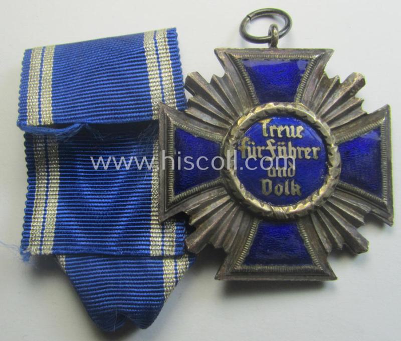 'N.S.D.A.P. Dienstauszeichnung in Silber' (ie. '2. Stufe für 15 Jahre t. D.') being a (typical) non-maker-marked- (and 'regular-weight') example that comes together with its period (regular-sized) ribbon as issued- and/or worn