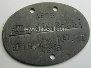 WH (Luftwaffe) related ID-disc (ie. 'Erkennungsmarke'): '3. Flg.Ers.Bat....