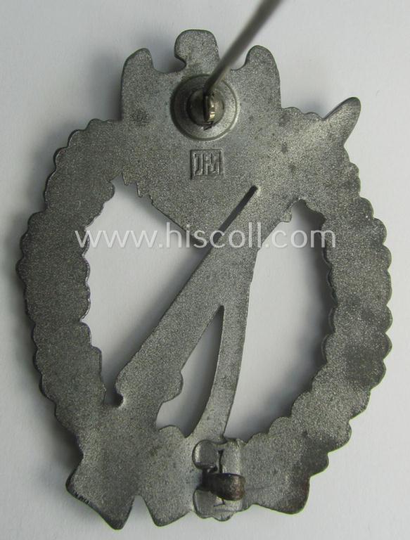 WH (Heeres- ie. Waffen-SS) 'Infanterie-Sturmabzeichen in Silber' (or: silver-class IAB) being a neatly maker- (ie. 'JFS'-) marked example that comes in a truly issued- ie. moderately worn, condition