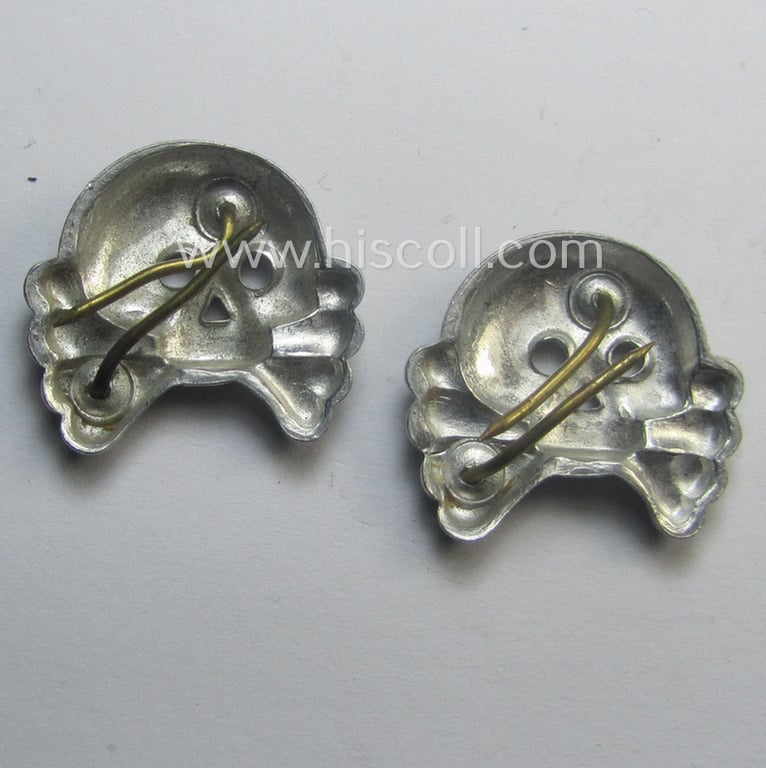 Superb - and/or fully matching! - pair of pre- (ie. early-war-) period, 'standard-issue'-pattern WH (Heeres) aluminium-based skull-devices ('Totenköpfe') as intended for usage on (amongst others) the 'Panzer'-collar-tabs