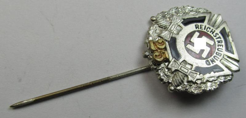 Attractive - and scarcely seen! - membership lapel-pin (or: 'Mitgliedsabzeichen') aka: 'Silberne Ehrennadel für 25 Jahre Mitgliedschaft im Reichstreubund ehemaliger Berufssoldaten (o. RTB)' being a maker- (ie. 'Gante - Berlin'-) marked example