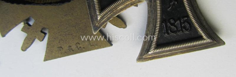 Attractive, three-pieced 'WWI'- and/or TR-related medal-bar (ie. 'Ordenspange') resp. depicting a WWI-period: 'EK II.Kl.', a: 'FKK 1914-18' and a: 'TD-Ehrenzeichen der 2. Klasse'