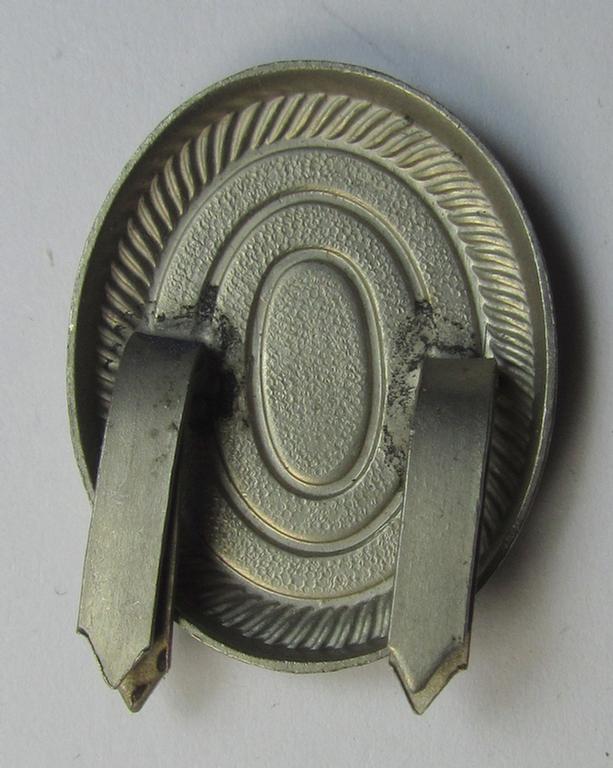 Attractive - and not that often seen! - Dutch WWII-period-, police- (ie. 'Schalkhaar Politie') side- (ie. visor-cap-) cocarde (ie. 'Schiffchen-Kokarde') as was specifically used on the black-coloured, Dutch-police-related head-gear