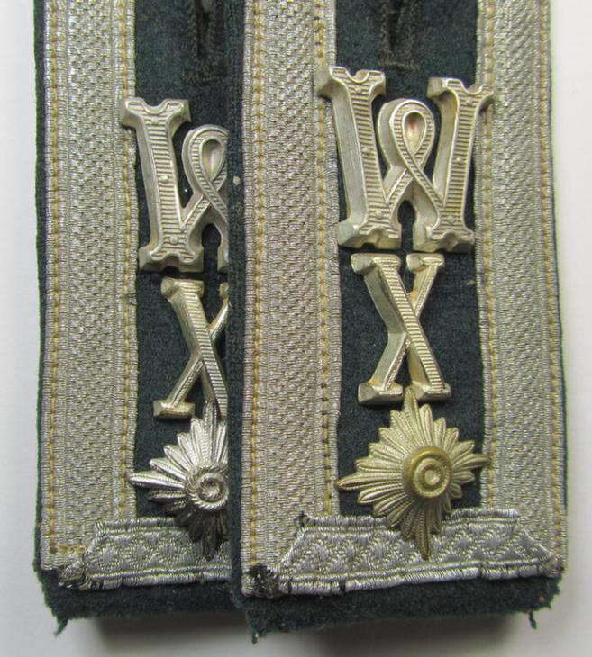 Fully matching pair of WH (Heeres), early- (ie. pre-) war-period, 'M36'-pattern (pointed-styled-), 'cyphered'- ie. generic-styled-, NCO-type shoulderstraps, as was intended for a: 'Feldwebel eines Wehrersatz-Dienstelle im Wehrkreis X'