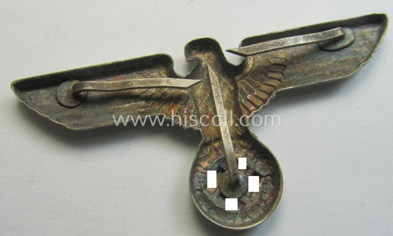 Attractive - bright-silver-coloured- and/or: 'Buntmetall'-based (political-style) visor- (ie. 'Schirmmützen'-) cap-eagle being a detailed example that is neatly: 'RzM' and/or 'M4/72' marked on its back