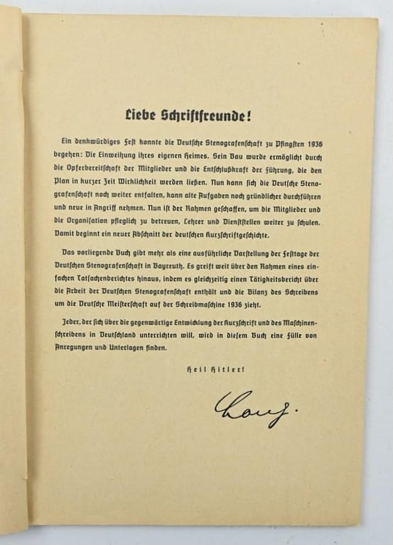 German Third Reich Era Booklet 'Stenografenschaft' 1936