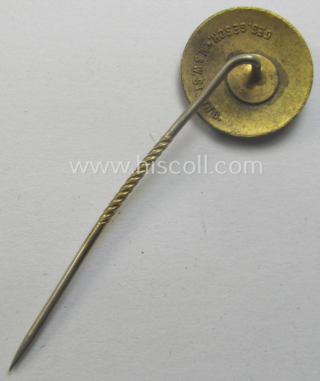 Membership-lapel-pin as was intended to signify membership within the: 'Deutsche Glaubensbewegung' (ie. 'DG') being a maker- (ie. 'M.&W. - Stuttg.') marked example that bears a: 'Ges.Gesch.'-patent-pending-designation