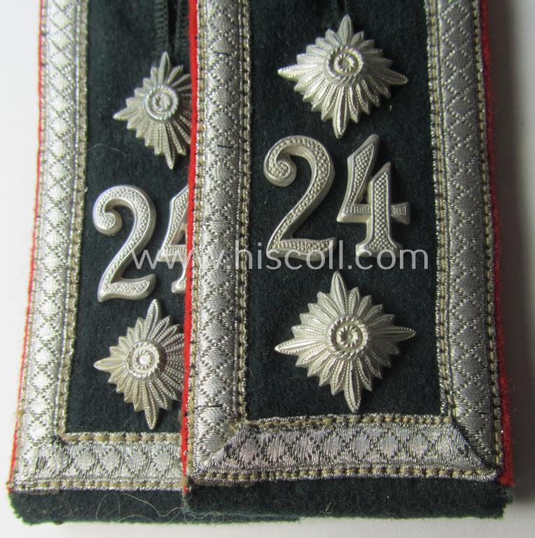 Superb - and fully matching! - pair of WH (Heeres) neatly 'cyphered', early-war-period- (ie. 'M36'- ie. 'M40'-pattern and/or rounded-styled) NCO-type shoulderstraps as was intended for an: 'Oberwachtmeister des Artillerie-Rgts. 24'
