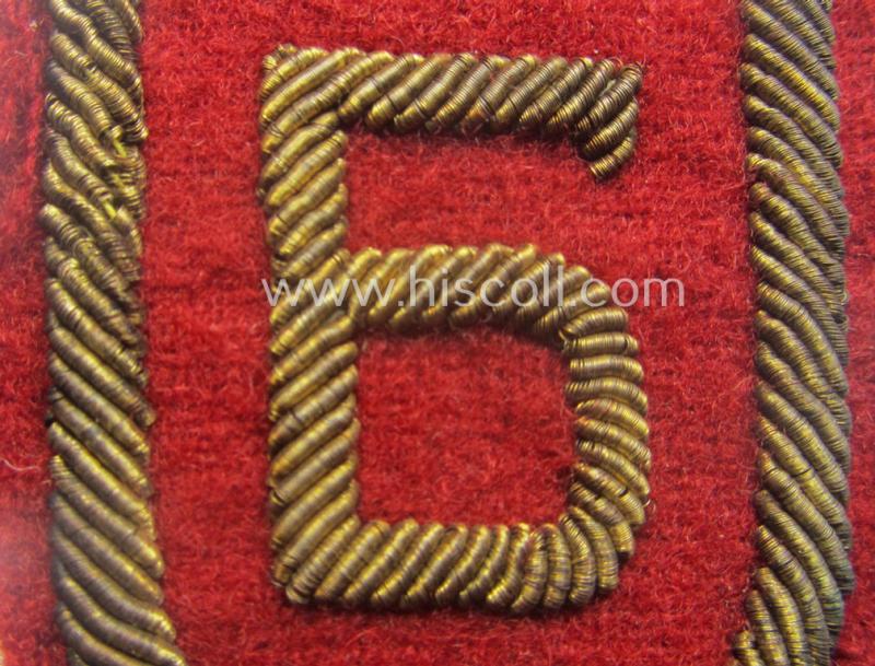 Locally-produced - moderately used and neatly hand-embroidered! - Bulgarian armshield showing a Cyrilic-styled, capital 'B'-character (being a piece that was intended for a volunteer serving within the WWII-period: 'Brannik'-organization)