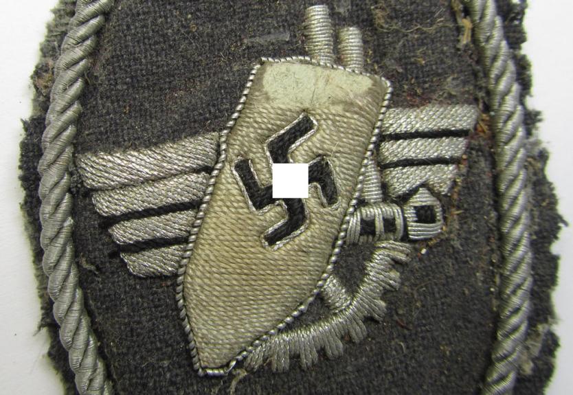 Attractive - and most certainly scarcely encountered! - neatly hand-embroidered so-called: 'Werkschutzdienst' (or: 'WSD') arm-badge (being an example that was as presumably intended for officer-usage)