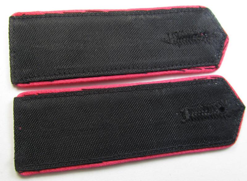 Hardly worn - and fully matching! - pair of bright-pink-piped so-called: 'Motor-HJ'-shoulderstraps as was intended for a: 'Hitlerjunge' who served within the 'Bann 802' (802 = 'Bann Lüben' situated in the 'Gebiet Ost-Schlesien'