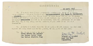 US WW2 Captured Military Items Certificate