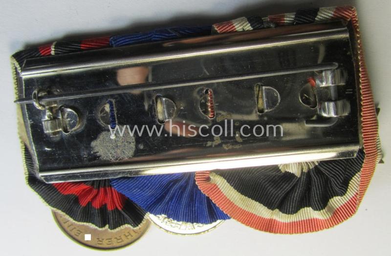 Three-pieced medal-bar (ie. 'Ordenspange') respectively depicting a: 'KvK II. Klasse m. Schw.', a: WH (Heeres o. KM) so-called: 'Dienstauszeichnung für 4 Jahre Treue Dienste' and a: Czech 'Anschluss'-medal: '1 Oktober 1938'