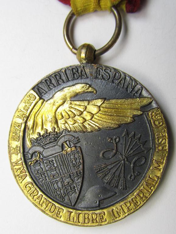Spanish-issued, Spanish Civil-War commemorative-medal called: 'Medalla de la Campaña 1936-1939' that comes mounted on its (typically Spanish) mounted ribbon
