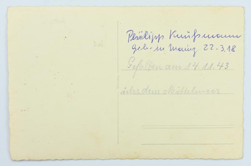 German Luftwaffe Deathcard and picture of  'Philipp Knussmann'