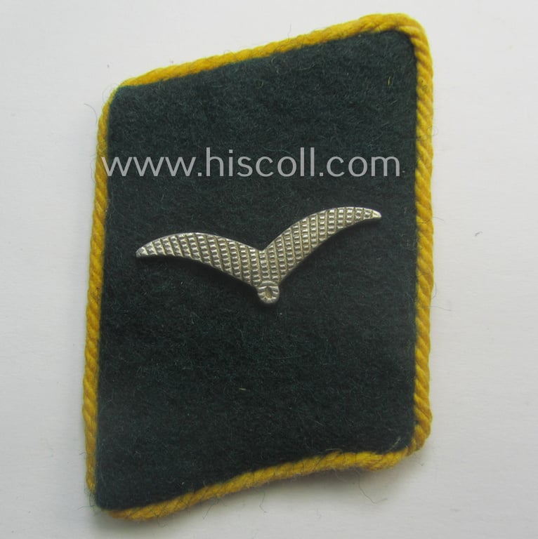Pair of fully matching, unusually darker-green-coloured- (and/or golden-yellow-piped!) WH (Luftwaffe) collar-patches (ie. 'Kragenspiegel') as was intended for usage by a: 'Soldat der LW-Felddivisionen'