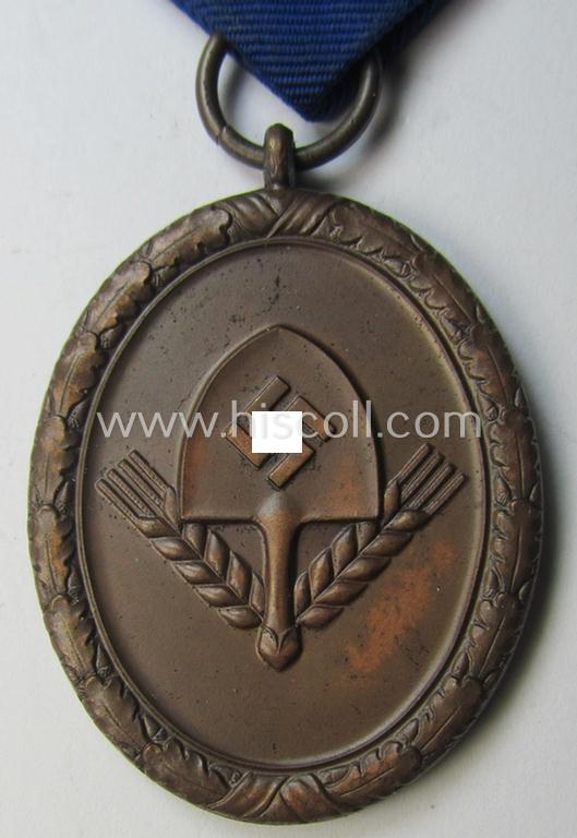 Attractive example of a: RAD (ie. 'Reichsarbeitsdienst'): 'Dienstauszeichnung 4. Stufe für Männer' as was intended for 4 years loyal-service and that comes mounted onto its period (broad-sized) ribbon (ie. 'Bandabschnitt')