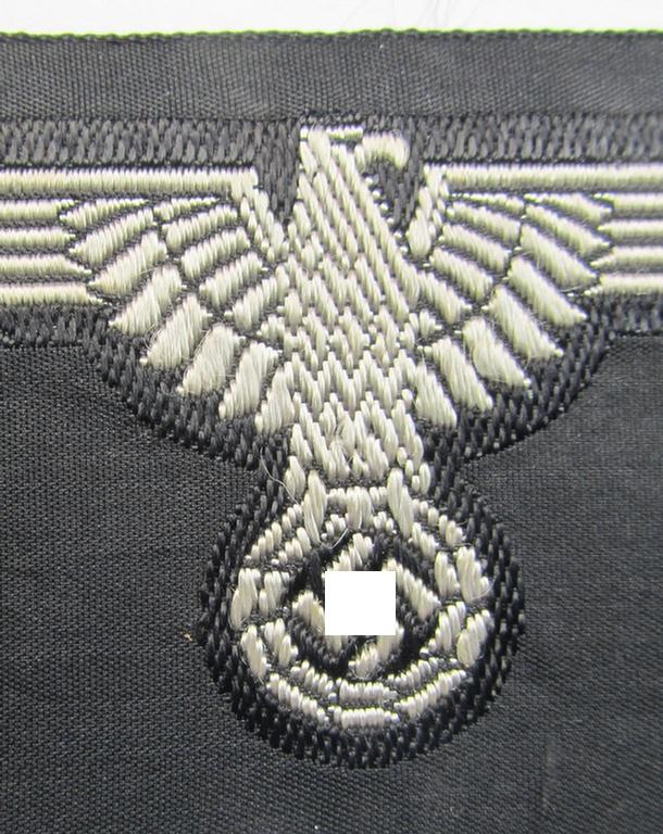 Superb, mid- (ie. later-war-) pattern, 'SS' (ie. 'Waffen-SS') so-called: 'BeVo-weave-style', enlisted-mens'- ie. NCO-pattern arm-eagle (ie. 'Ärmeladler für Mannschaften u. Unteroffiziere') as was intended for usage by the various Waffen-SS t...
