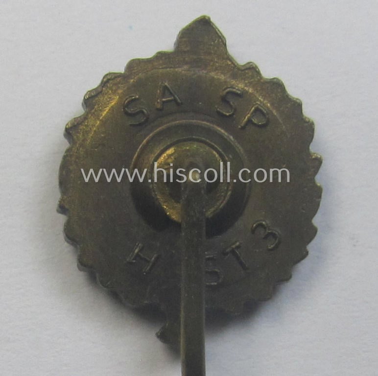 Miniature lapel-pin: 'SA Sportabzeichen in Bronze' being a nicely maker-marked example that bears the superimposed text: 'SA SO - H St 3' on its back