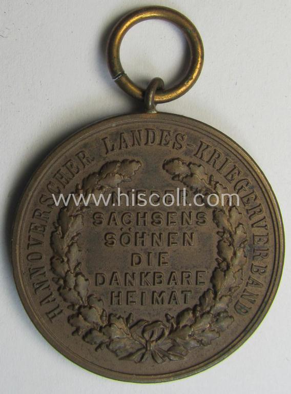 Attractive, (post)WWI-period - and neatly golden-bronze-toned! - so-called: 'Kriegsdenkmünze des Hannoverschen Landes-Kriegerverbandes' being a nicely preserved example that comes mounted onto its period ribbon (ie. 'Bandabschnitt')