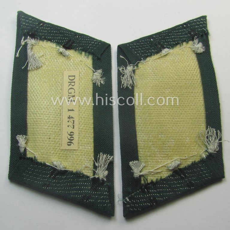 Pair of WH (Heeres) later-war-pattern, officers'-type collar-tabs (ie. 'Kragenspiegel für Offiziere') as entirely executed in 'BeVo'-weave pattern as was intended for an officer serving within the: 'Pionier-Trpn.'