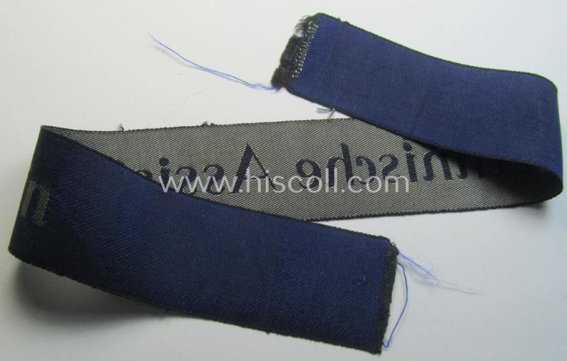 Attractive - and actually very scarcely encountered! - example of a darker-blue-coloured (and female-related!) TeNo-cuff-title (ie. 'Ärmelstreifen') entitled: 'Technische Assistentin' being an example as was woven in the neat 'BeVo'-weave patte...