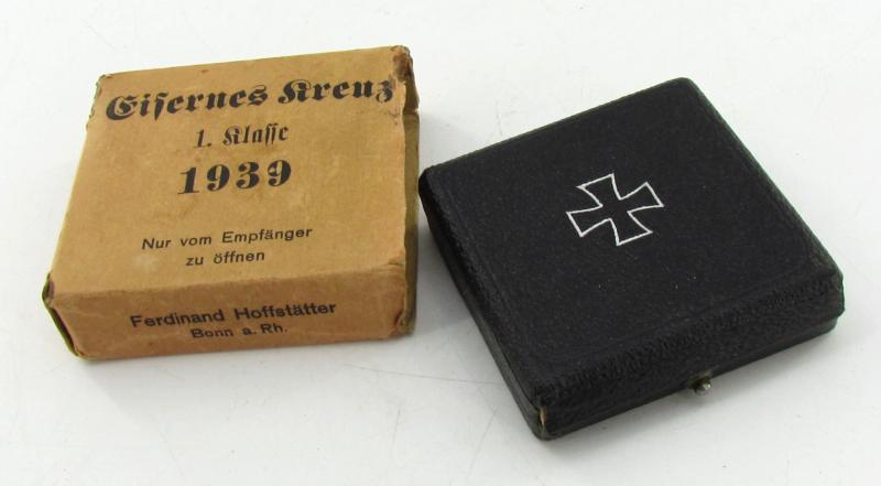 Iron Cross 1st Class Case + cardboard packaging , Ferdinand Hoffstätter Bonn a. Rh.