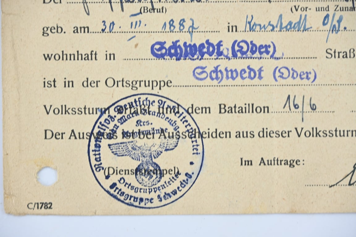 German Volkstrum Member Document