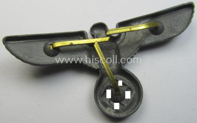 Greyish-silver-coloured- and/or: zinc- (ie. 'Feinzink'-) based (political-style) visor- (ie. 'Schirmmützen'-) cap-eagle being a detailed example that is neatly: 'RzM' and/or: 'M1/166' marked