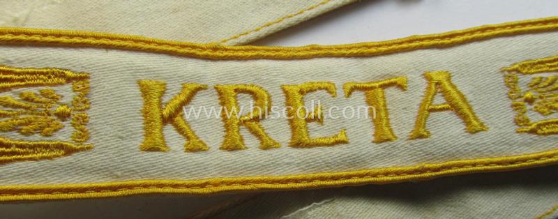 Stunning, WH (LW o. Heeres) cuff-title (ie. 'Ärmelstreifen') entitled: 'Kreta' that comes in a presumably issued- (albeit simply never used- ie. 'virtually mint'-), condition