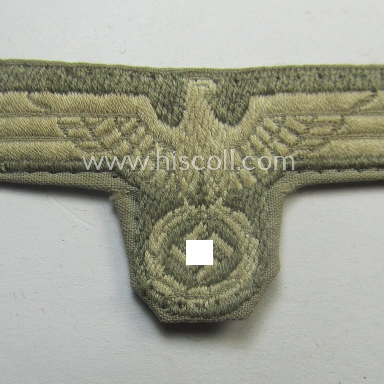 Truly used- and/or carefully side-cap-removed, early-period, WH (Heeres) white-coloured side-cap-eagle (ie. 'Schiffchenadler für Manns. u. Uffz. des Heeres')